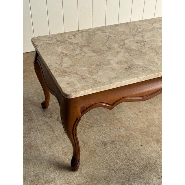Vintage French Provincial Coffee Table With Brecciated Marble Top, C. 1950s For Sale - Image 4 of 16