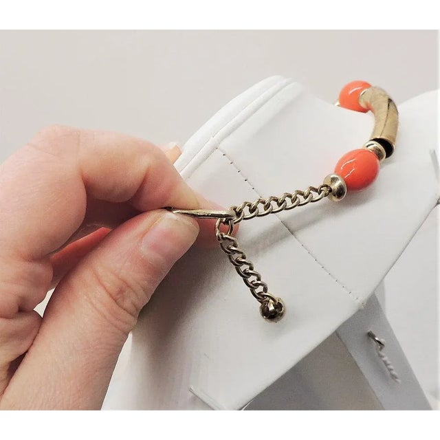 Napier Vintage 1970s Signed Napier Goldtone & Orange Bead Necklace For Sale - Image 4 of 8