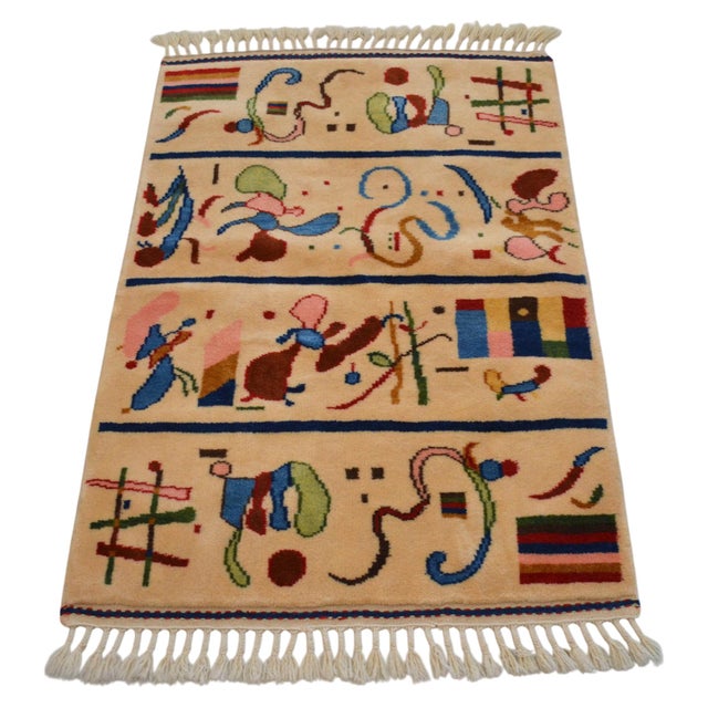 Beige Kandinsky - Four Parts - Inspired Hand Knotted Area Rug Small Rug 2′7″ × 4′2″ For Sale - Image 8 of 18