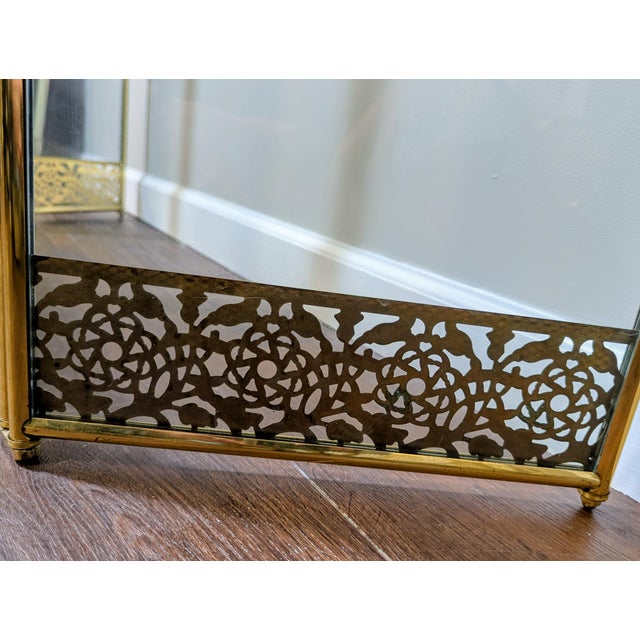 Vintage Brass & Glass Fireplace Screen - Arched Hollywood Regency Folding Screen For Sale In New York - Image 6 of 8