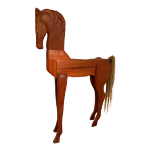 Large Carved Wood Horse With Horse Hair Tail