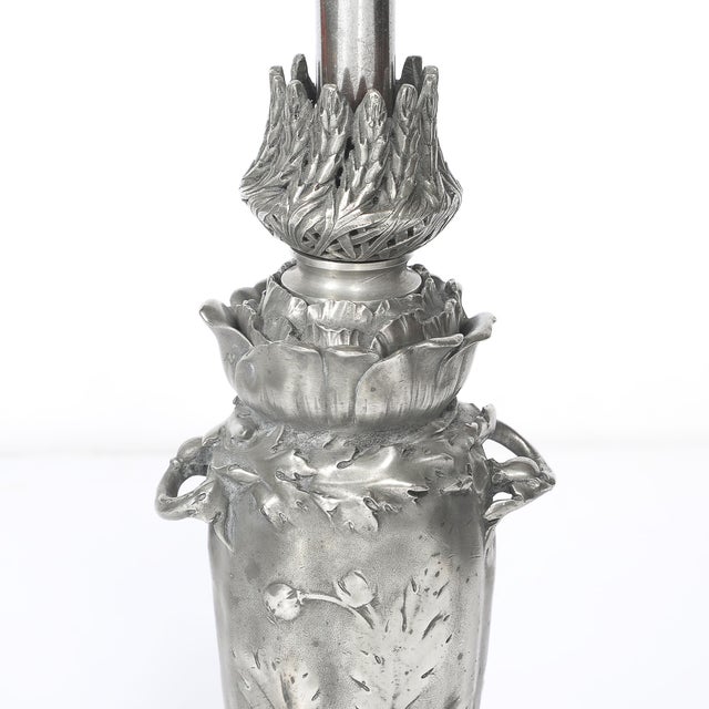 Art Nouveau Rosso Levanto Marble Base & Pewter Table Lamp Signed E. Lelièvre For Sale - Image 10 of 16