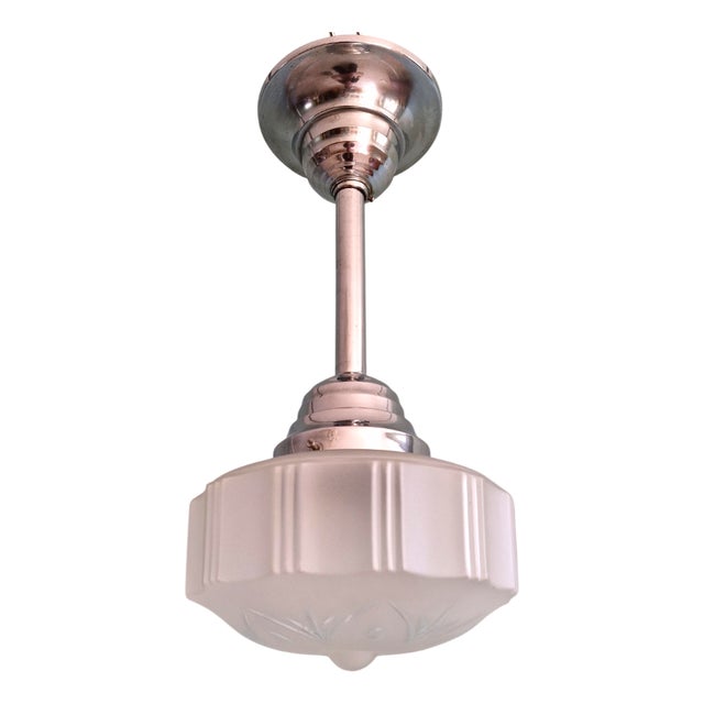 Art Deco Pendant Light in Frosted Glass, 1920s For Sale