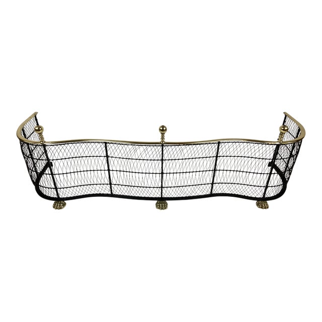 Vintage Brass and Black Wire English Fireplace Fender For Sale