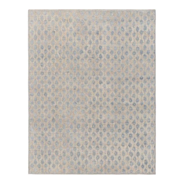 Rug & Kilim’s Modern Block Print Rug in White with Blue Floral Patterns - 7x9 For Sale