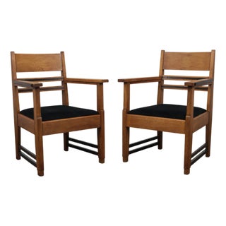 Art Deco Armchairs in Oak and Coromandel attributed to l.O.V. Oosterbeek, 1930s, Set of 2 For Sale