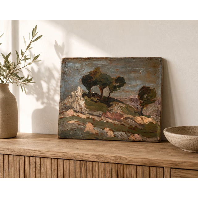 Landscape Composition, 1940s, Oil Painting on Wood Panel For Sale - Image 4 of 8