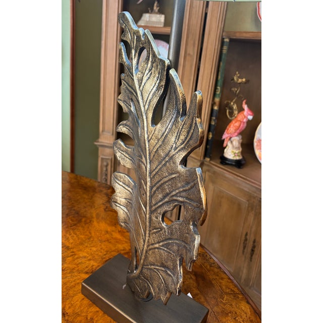 Large Handcrafted Metal Leaf Lamp by The Metal Wave, in New conditions. Designed from 2000 Imprinted by Maker, European...