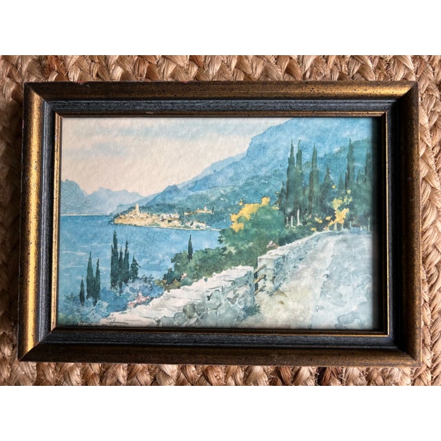 Italian Mid 20th Century Italian Landscape Postcards, Framed - a Pair For Sale - Image 3 of 9