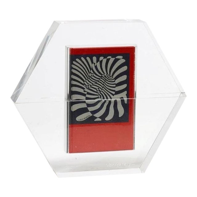1988 Victor Vasarely Hexagone Plexiglas Sculpture For Sale