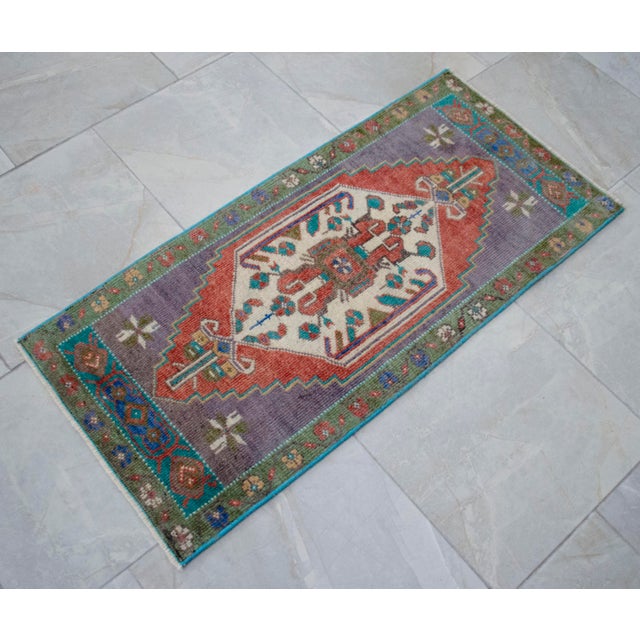 1970s Vintage Hand Knotted Small Rug For Sale - Image 4 of 9
