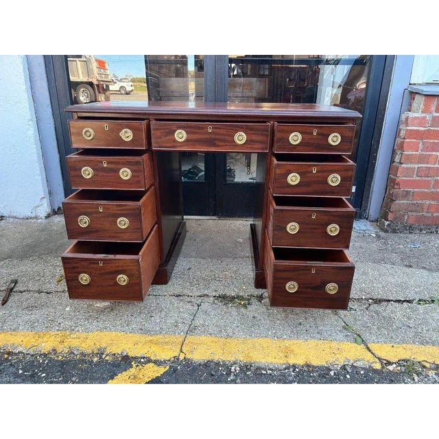 Wood Antique Mahogany Leather Inset Top Desk, 19th Century For Sale - Image 7 of 12
