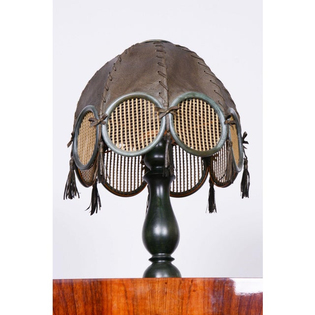 Mid-Century Modern Mid-Century Czech Table Lamp in Stained Beech and Leather, 1970s For Sale - Image 3 of 11