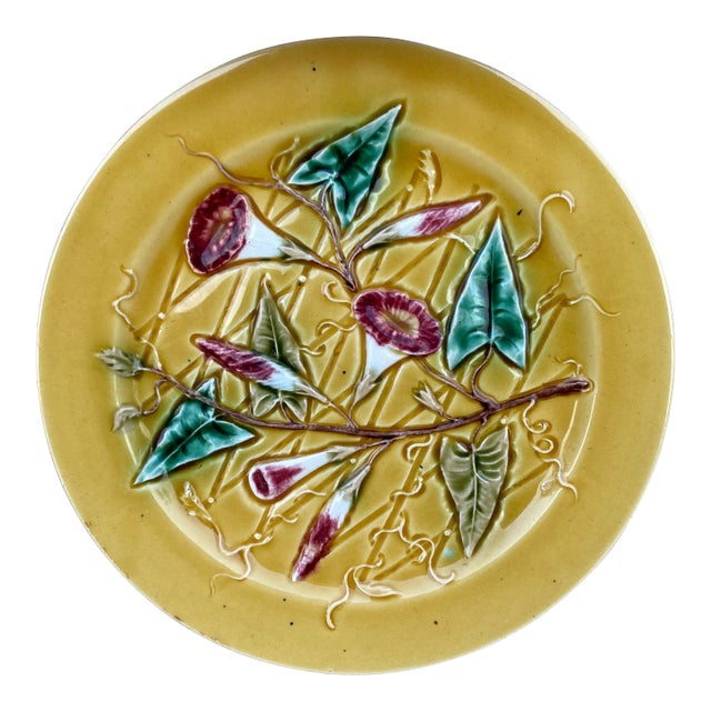 French Majolica Morning Glory Plate Luneville, Circa 1880 For Sale