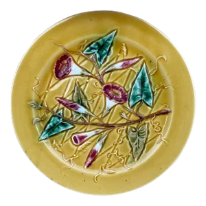 French Majolica Morning Glory Plate Luneville, Circa 1880