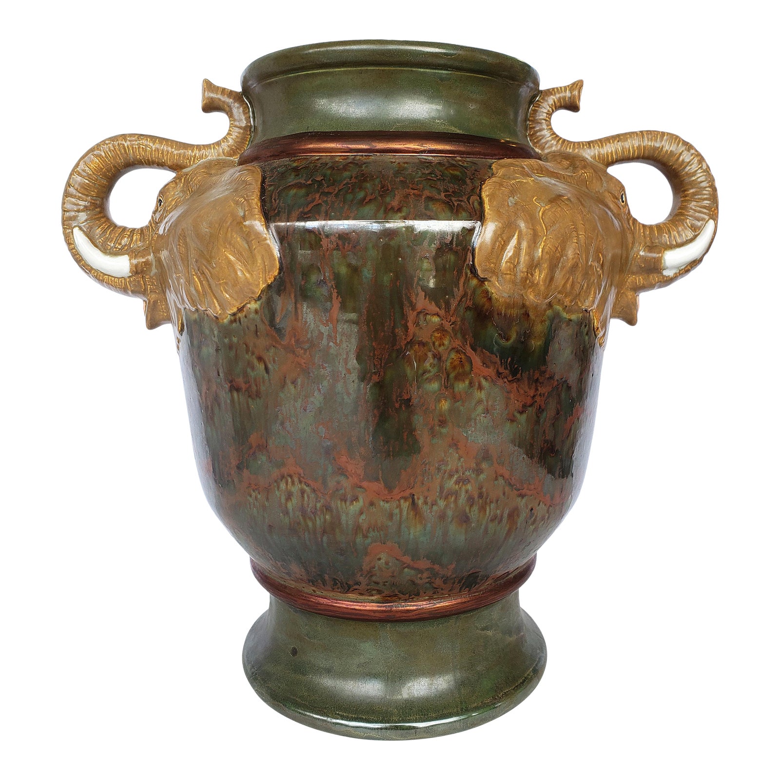 Vintage Ceramic Vase W/ Elephant Head Handles Chairish