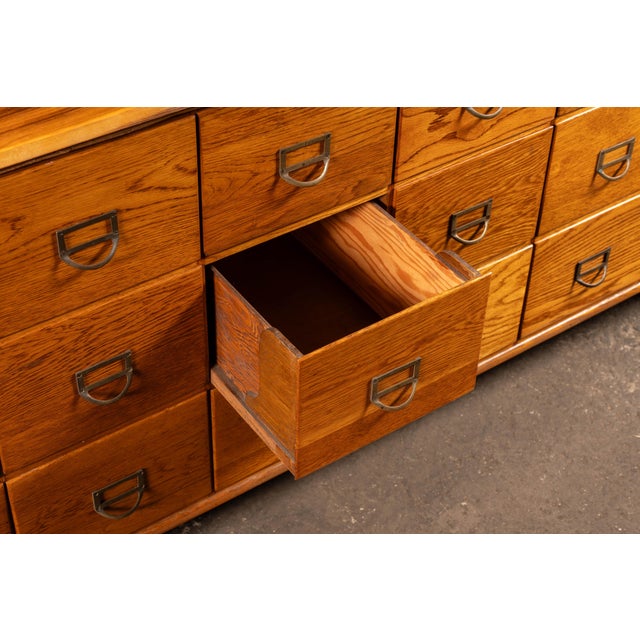 Wood Mid-Century Oak 21-Drawer Industrial Index Cabinet For Sale - Image 7 of 11