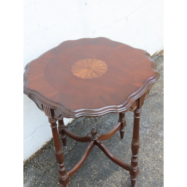 Brown Early 1900s Inlay Round Carved Side End Accent Table 6335 For Sale - Image 8 of 12