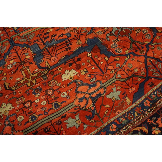 Coral Large Scale Tribal Allover Garous Design Knotted Wool Antique Persian Bidjar Rug For Sale - Image 9 of 12