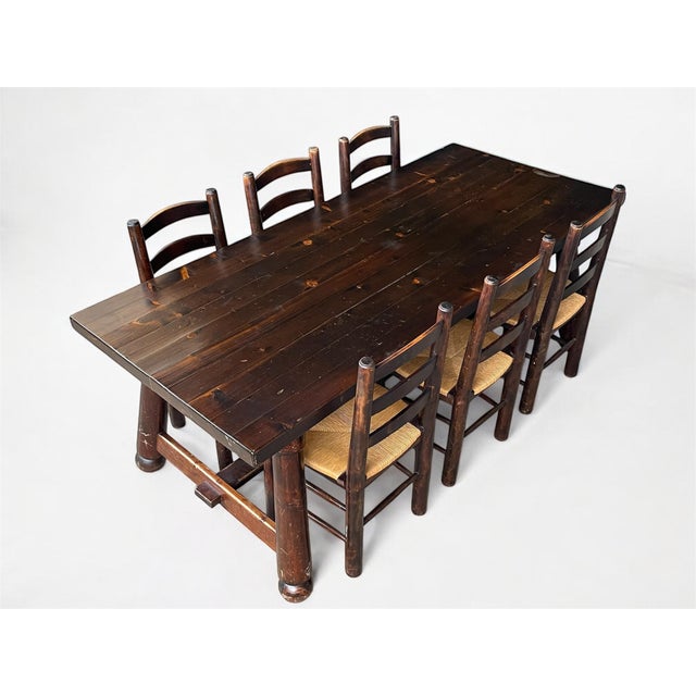 1960s Vintage Brutalist Table and Chairs by Georges Robert, 1960s, Set of 7 For Sale - Image 5 of 18