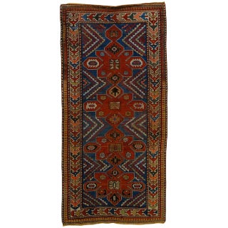 Kazakh Blue and Red Woolen Rug, 1920s For Sale