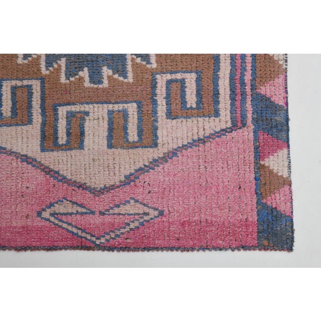 1970s Vintage Turkish Oushak Handmade Wool Cotton Pink Runner Rug For Sale - Image 10 of 12