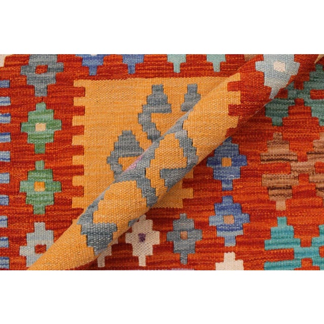 Textile 1990s 1990s Tribal Kilim Rust Blue Wool Rug - 8'2" X 9'11" For Sale - Image 7 of 7