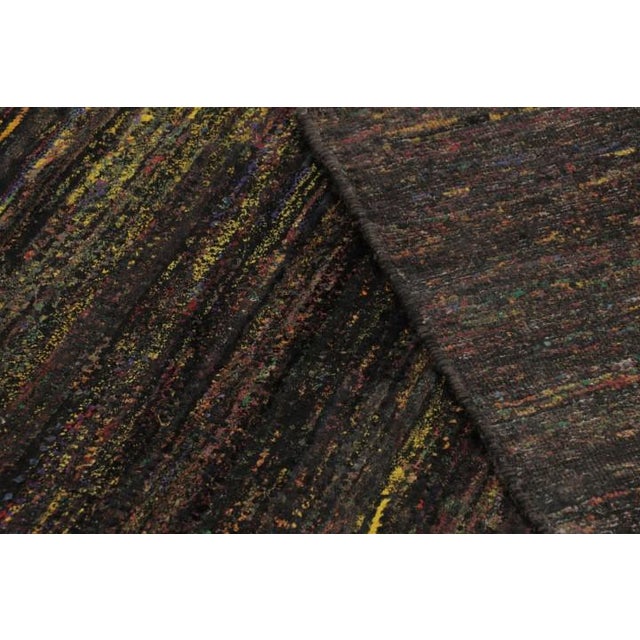 Black Rug & Kilim’s Modern Textural Rug, Polychromatic Striae on Rich Black Tones For Sale - Image 8 of 9