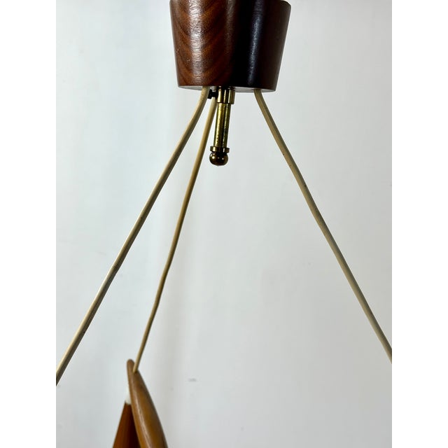 Vintage Scandinavian Chandelier in Brass, Glass, and Teak from Louis Kalff, 1960s For Sale - Image 9 of 12