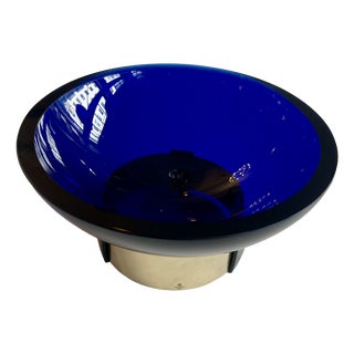 Skultuna Bowl in Cobalt Blue Mouth-Blown Glass and Brass by Michael Kurpatov, 1960s For Sale
