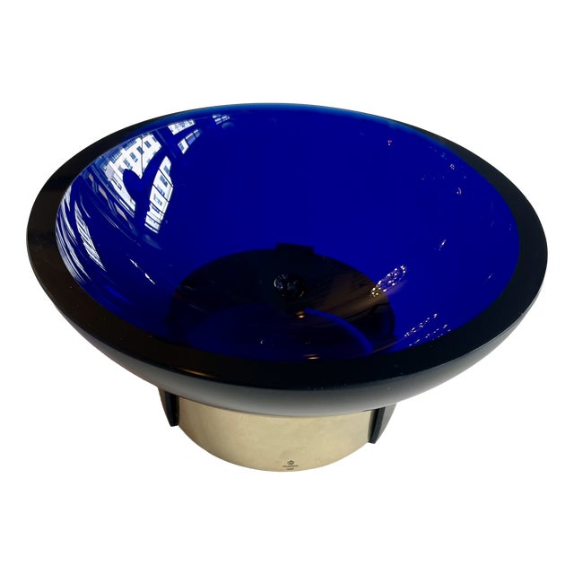 Skultuna Bowl in Cobalt Blue Mouth-Blown Glass and Brass by Michael Kurpatov, 1960s For Sale