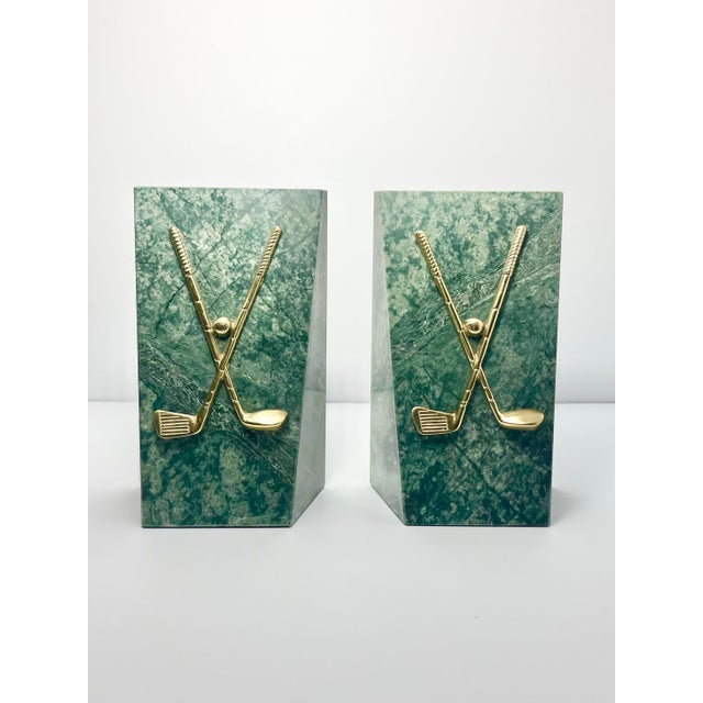 1990s Vintage Pair of Marble & Brass Golf Club Bookends 8” Good vintage condition. No damage to marble or brass golf club...