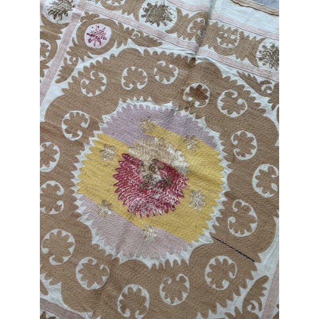 Uzbekistan Suzani Tablecloth - Tribal Textile 4' X 4'1'' For Sale - Image 10 of 18
