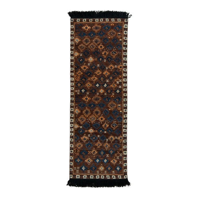Handknotted Rich Brown and Gold Folk Rug, 3'x18' For Sale