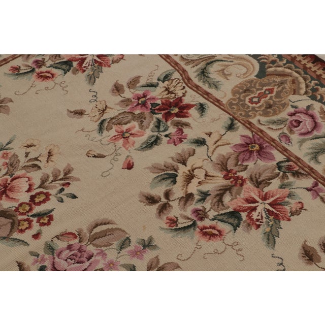 Rug & Kilim’s European Style Needlepoint Rug in Beige With Floral Patterns For Sale In New York - Image 6 of 8