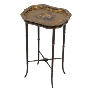 Victorian Papier Mache Tray Top Faux Bamboo Table For Sale