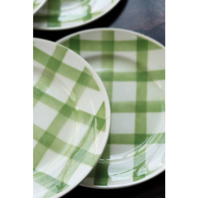 1960s Vintage Earthenware Dessert Plates with Green Tablecloth Pattern from Moulin Des Loups, 1960s, Set of 6 For Sale - Image 5 of 8