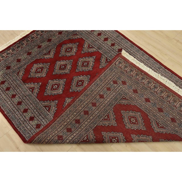 Bokhara Jaldar Rug 4’1” X 6’3” Red Wool Tribal Hand-Knotted Oriental Carpet For Sale - Image 10 of 11