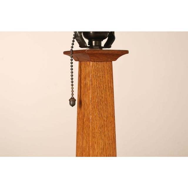 2000 - 2009 Stickley Mission Collection Oak Table Lamp with Art Glass Shade For Sale - Image 5 of 18