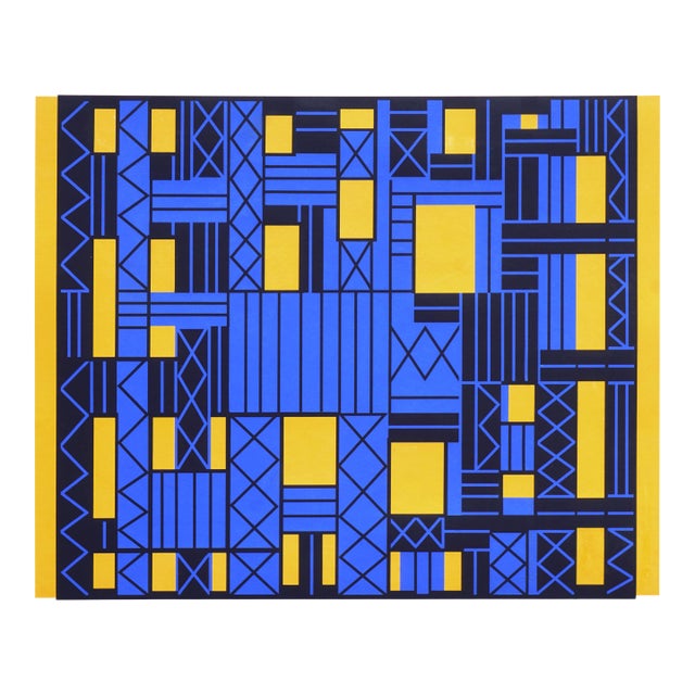 Abstract Geometric Screen Print -- "Construction Over Yellow Sky" by Margo Hoff For Sale