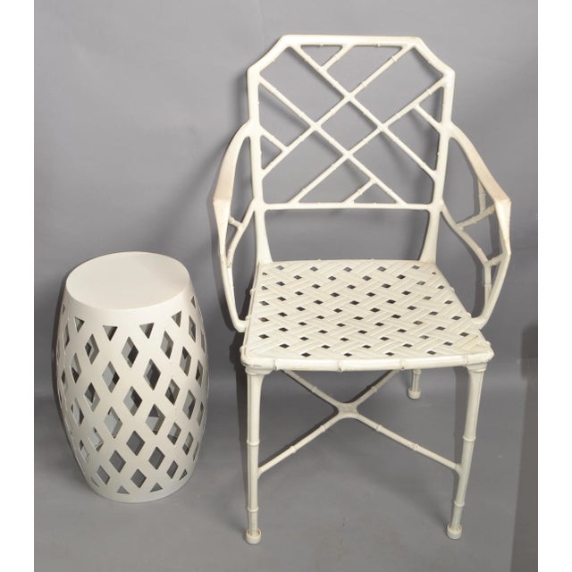 Hollywood Regency 1980s Hollywood Regency White Harlequin Woven Lattice Drum Garden Stool For Sale - Image 3 of 13