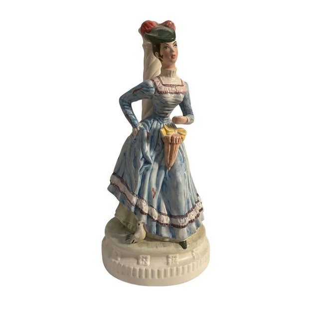 Polychrome Ceramic Figurine of Lady with Umbrella, 20th Century For Sale - Image 9 of 9