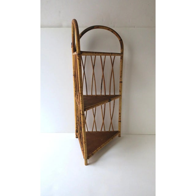 Wicker Bamboo Corner Wall or Floor Shelf Étagère For Sale - Image 14 of 17