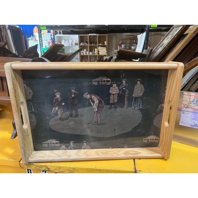 Vintage Needlepoint Golf Wooden Tray For Sale In Atlanta - Image 6 of 11