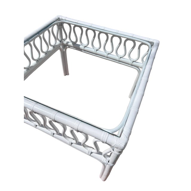 White Square Ribbon Rattan Side Table For Sale - Image 8 of 8