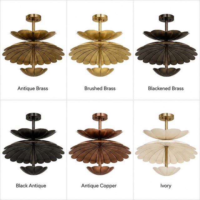 Brass Handmade Brass Lotus Flush Mount Ceiling Light, Antique Floral Fixture For Sale - Image 8 of 12
