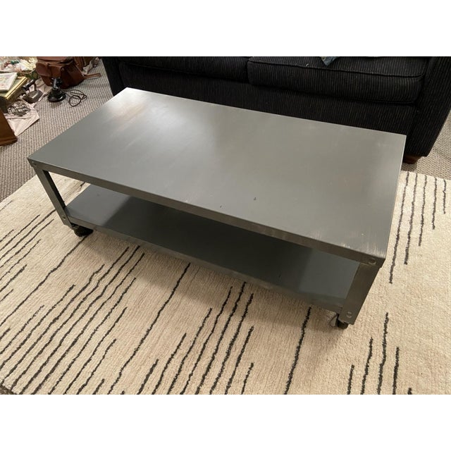 Industrial 1980s Industrial Style Two-Tiered Rectangular Metal Coffee Table For Sale - Image 3 of 6