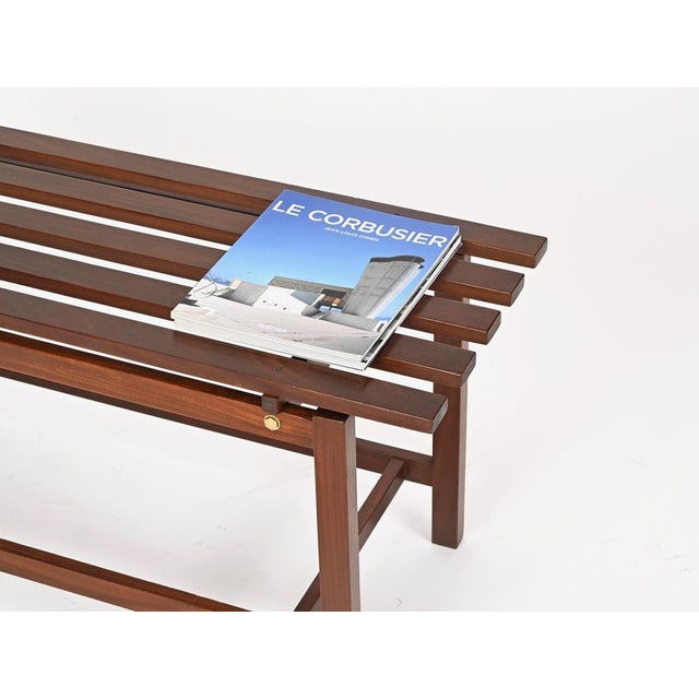 Wood Mid-Century Modern Bench in Teak Wood and Brass, Italy, 1960s For Sale - Image 7 of 11