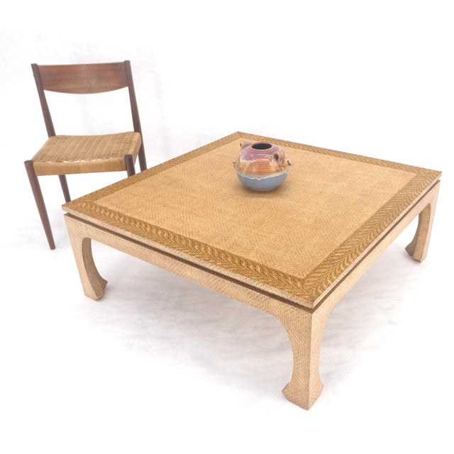 Brown Grasscloth 42" Square Mid Century Modern Coffee Table MINT For Sale - Image 8 of 10