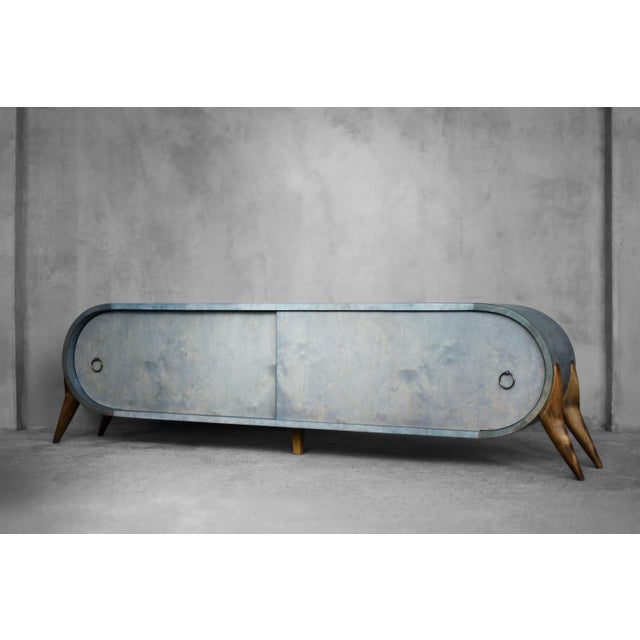 Mid-Century Modern Italian Turquoise Streamline Sideboard in Birch, 1960s For Sale - Image 14 of 18